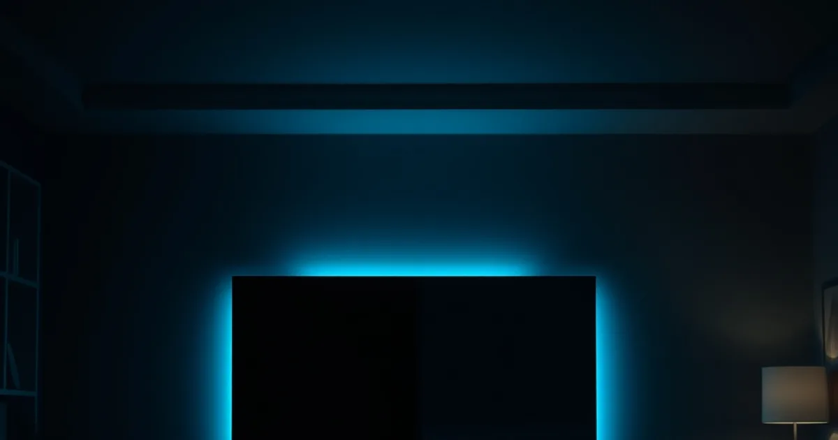 A dark living room with a large television split between a crisp sharp image and a soft blurred image, symbolizing an honest 4K versus 1080p comparison