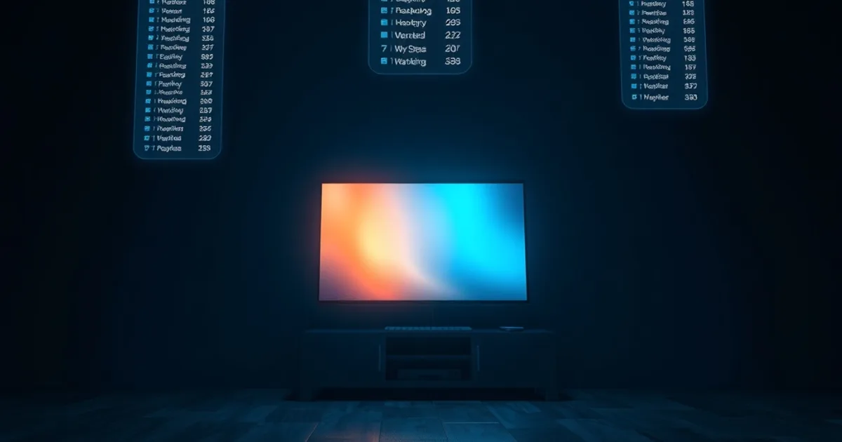 A glowing TV screen in a dark room surrounded by floating, contradictory holographic ranking lists